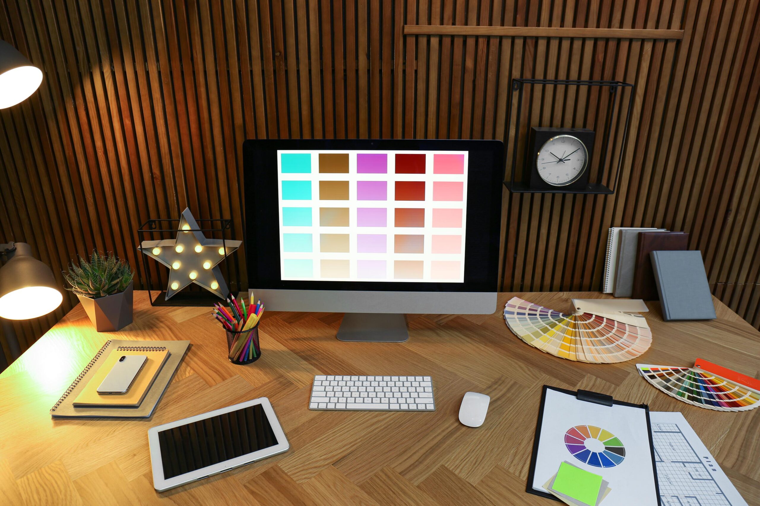 Modern designer's workplace with computer in office